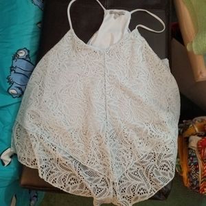 XL Baby Blue Charlotte Russe Spaghetti Strap floral flowing short cut top